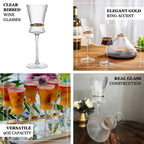 6 - Pack Clear Wine Glasses â€“ 9oz Real Glass, Ribbed Design with Gold Ring Accent, Elegant Glassware for Celebrations â€“ 9" Tall - Bell Racket Store