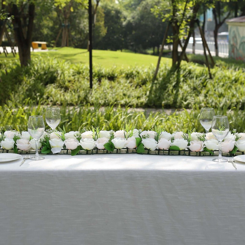 6 Pack Cream Ivory Silk Rose Flower Panel Table Runner, Artificial Floral Arrangements Wedding Table Centerpiece - 20"x8" - Bell Racket Store