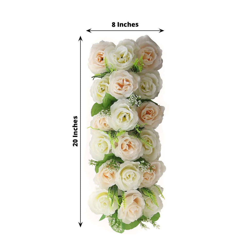 6 Pack Cream Ivory Silk Rose Flower Panel Table Runner, Artificial Floral Arrangements Wedding Table Centerpiece - 20"x8" - Bell Racket Store