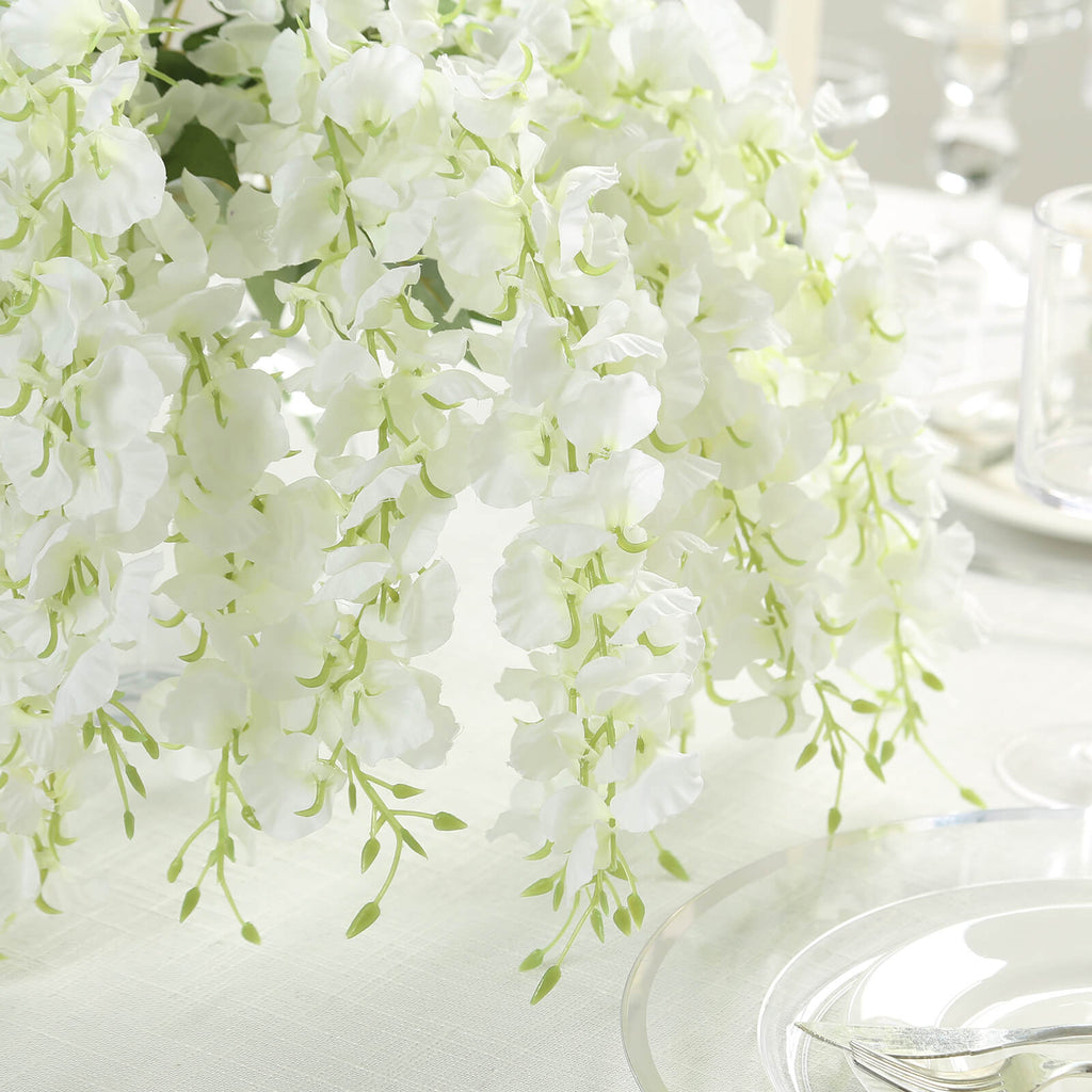 6 Pack Cream Silk Wisteria Vines Hanging Plants, Long Artificial Flowers Bushes - 4 Full Strands in 1 Bush - 21" - Bell Racket Store