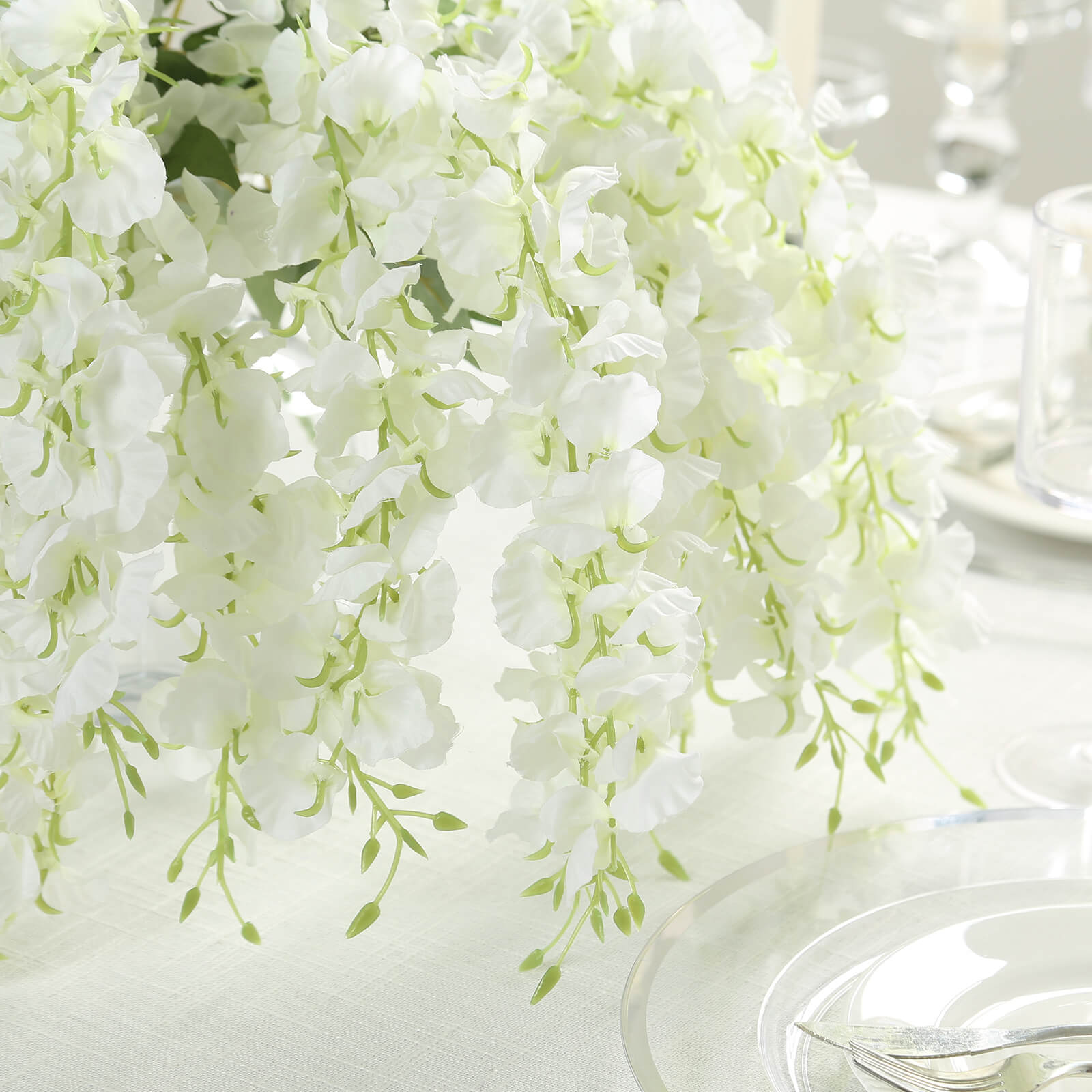 6 Pack Cream Silk Wisteria Vines Hanging Plants, Long Artificial Flowers Bushes - 4 Full Strands in 1 Bush - 21" - Bell Racket Store