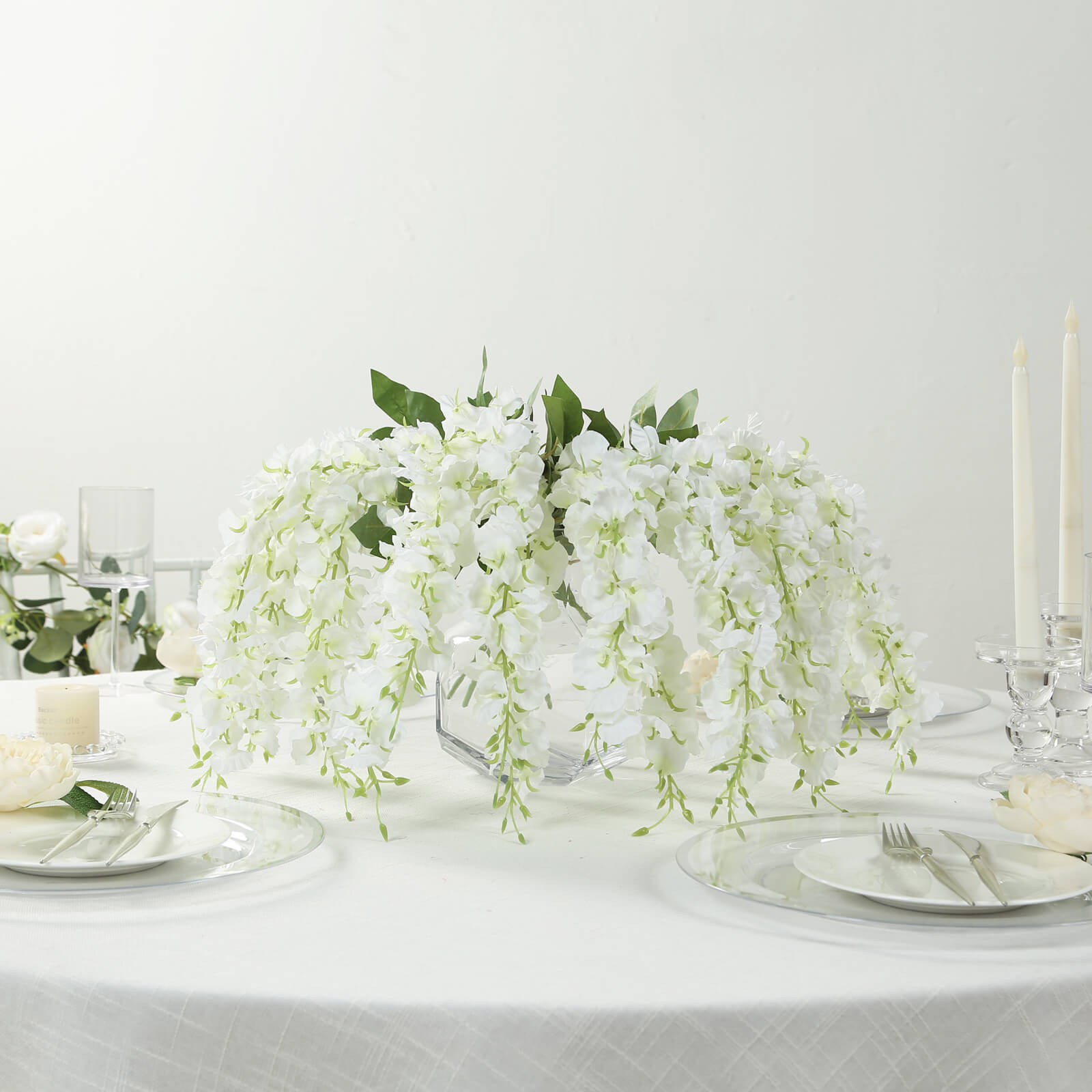 6 Pack Cream Silk Wisteria Vines Hanging Plants, Long Artificial Flowers Bushes - 4 Full Strands in 1 Bush - 21" - Bell Racket Store