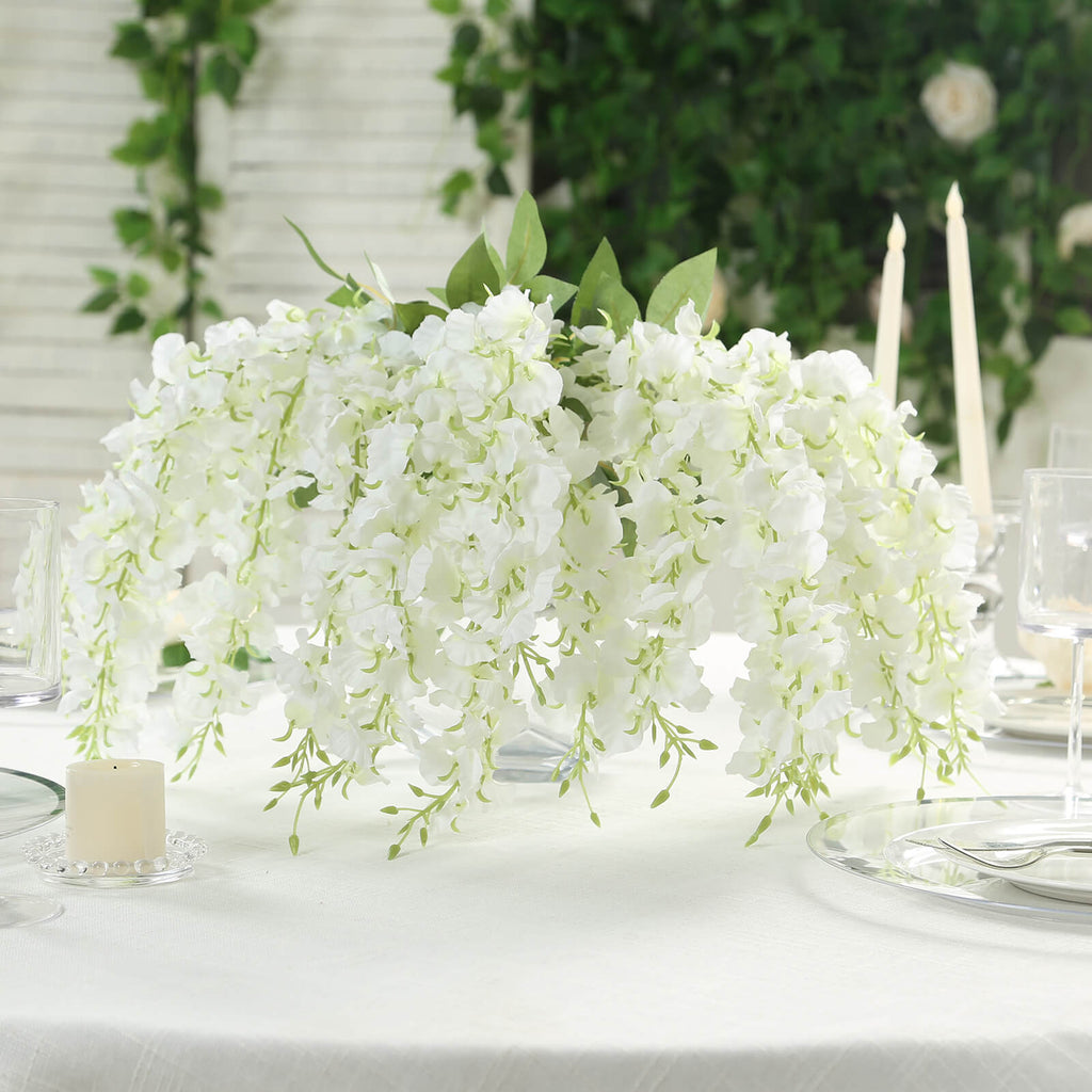 6 Pack Cream Silk Wisteria Vines Hanging Plants, Long Artificial Flowers Bushes - 4 Full Strands in 1 Bush - 21" - Bell Racket Store