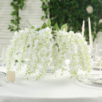 6 Pack Cream Silk Wisteria Vines Hanging Plants, Long Artificial Flowers Bushes - 4 Full Strands in 1 Bush - 21" - Bell Racket Store