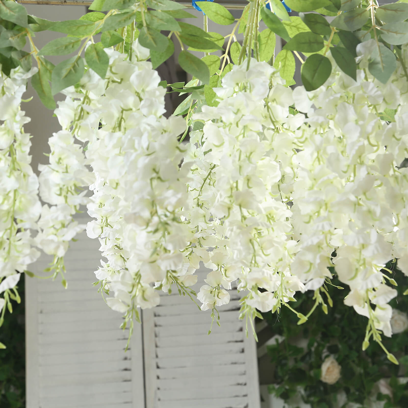 6 Pack Cream Silk Wisteria Vines Hanging Plants, Long Artificial Flowers Bushes - 4 Full Strands in 1 Bush - 21" - Bell Racket Store