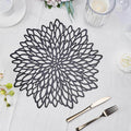 6-Pack Dining Table Mats Floral Design Black - Metallic Vinyl Round Non-Slip Mats for Tables 15"