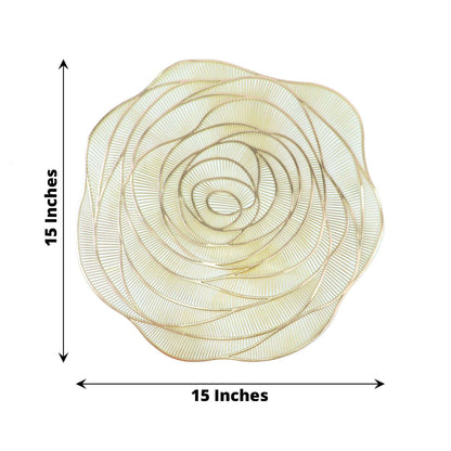 6 - Pack Dining Table Mats Rose Flower Design Metallic Gold - Vinyl Round Non - Slip and Washable Table Mats 15" - Bell Racket Store