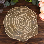 6 - Pack Dining Table Mats Rose Flower Design Metallic Gold - Vinyl Round Non - Slip and Washable Table Mats 15" - Bell Racket Store
