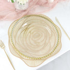 6 - Pack Dining Table Mats Rose Flower Design Metallic Gold - Vinyl Round Non - Slip and Washable Table Mats 15" - Bell Racket Store