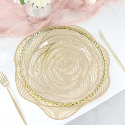 6 - Pack Dining Table Mats Rose Flower Design Metallic Gold - Vinyl Round Non - Slip and Washable Table Mats 15" - Bell Racket Store