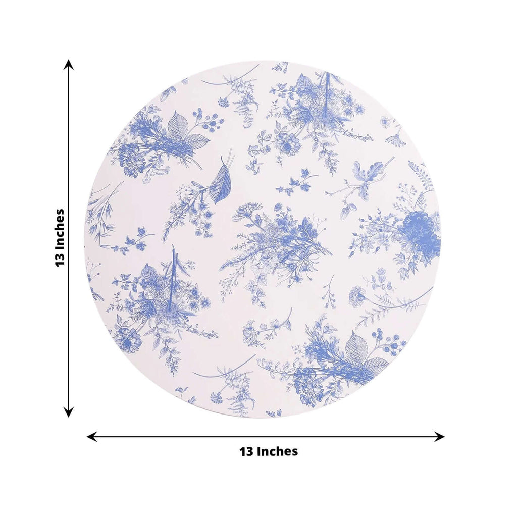 6 - Pack Disposable Charger Plates in French Toile Print 13" in White/Blue - 700GSM Floral Paper Chargers for Stylish & Easy Cleanup - Bell Racket Store