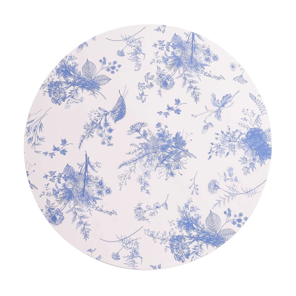 6 - Pack Disposable Charger Plates in French Toile Print 13" in White/Blue - 700GSM Floral Paper Chargers for Stylish & Easy Cleanup - Bell Racket Store