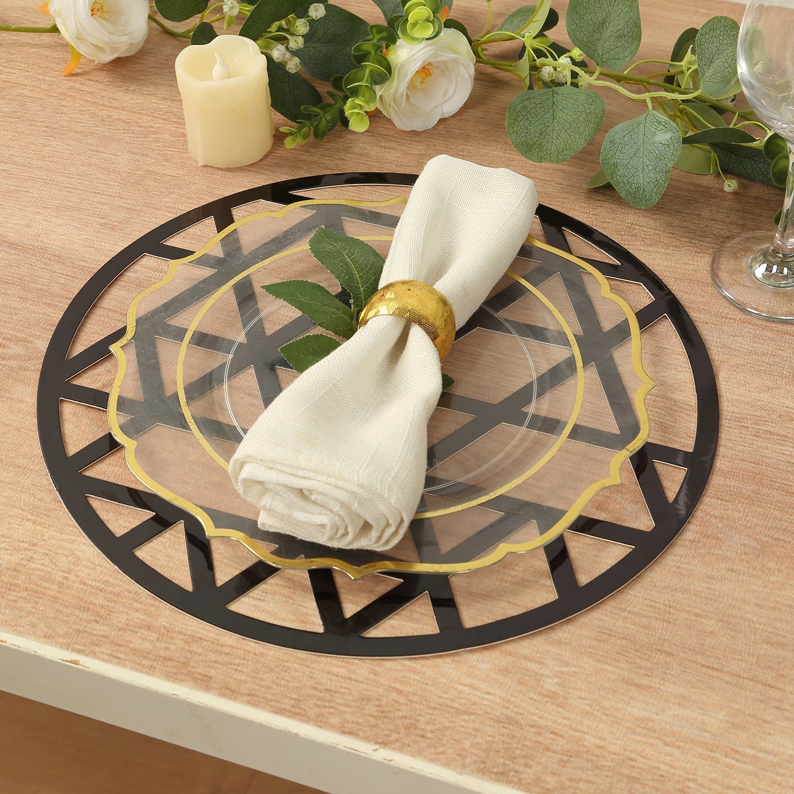 6 - Pack Disposable Table Placemats in Black Laser Cut Geometric Triangle Design - 700GSM Cardboard Placemats for Glamorous Table Settings 13" - Bell Racket Store