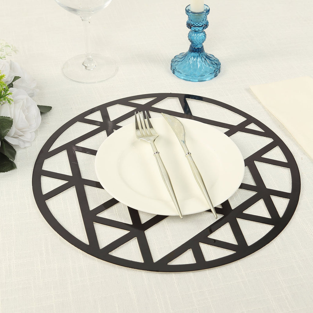 6 - Pack Disposable Table Placemats in Black Laser Cut Geometric Triangle Design - 700GSM Cardboard Placemats for Glamorous Table Settings 13" - Bell Racket Store