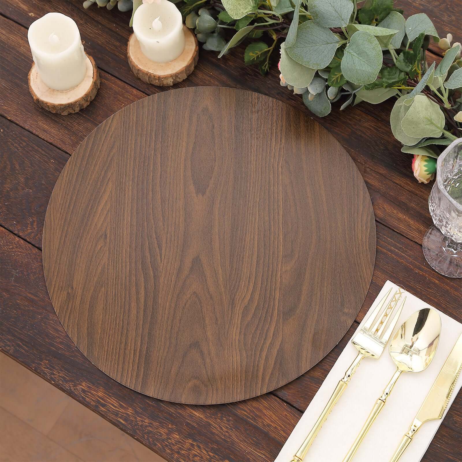6 - Pack Disposable Table Placemats in Brown with Walnut Wood Design - Cardboard Placemats for Rustic & Farmhouse Themes 13" - Bell Racket Store
