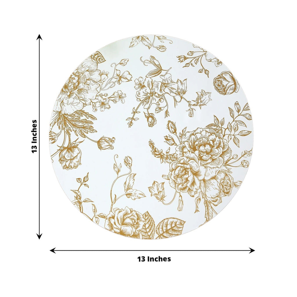 6 - Pack Disposable Table Placemats in French Toile Print 13" in White/Gold - Chic Floral Cardboard Placemats for Stylish Table Setting - Bell Racket Store