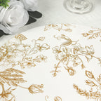 6 - Pack Disposable Table Placemats in French Toile Print 13" in White/Gold - Chic Floral Cardboard Placemats for Stylish Table Setting - Bell Racket Store