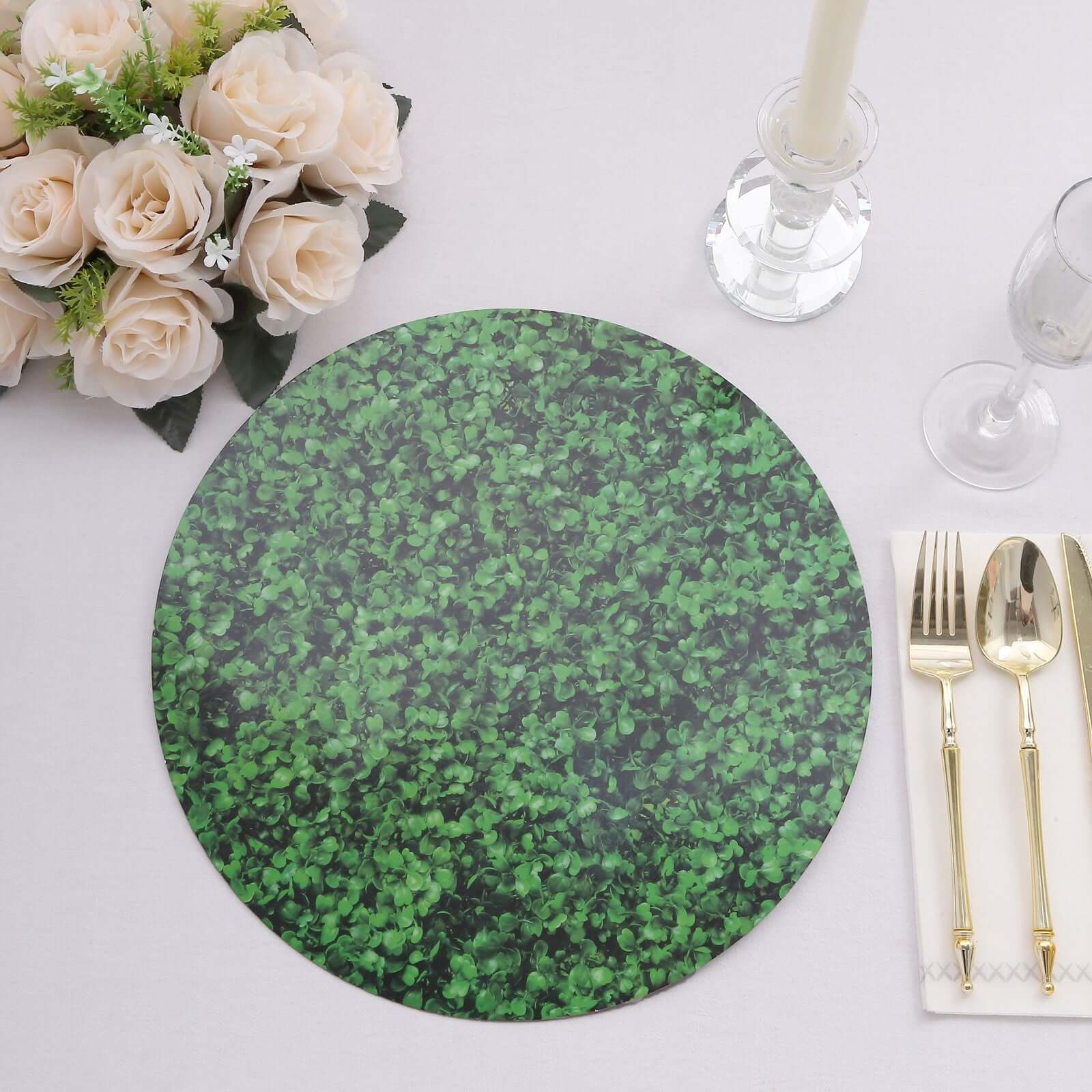 6 - Pack Disposable Table Placemats in Green Boxwood Leaf Print - 700GSM Cardboard Placemats for Forest & Garden Theme Party Decor 13" - Bell Racket Store