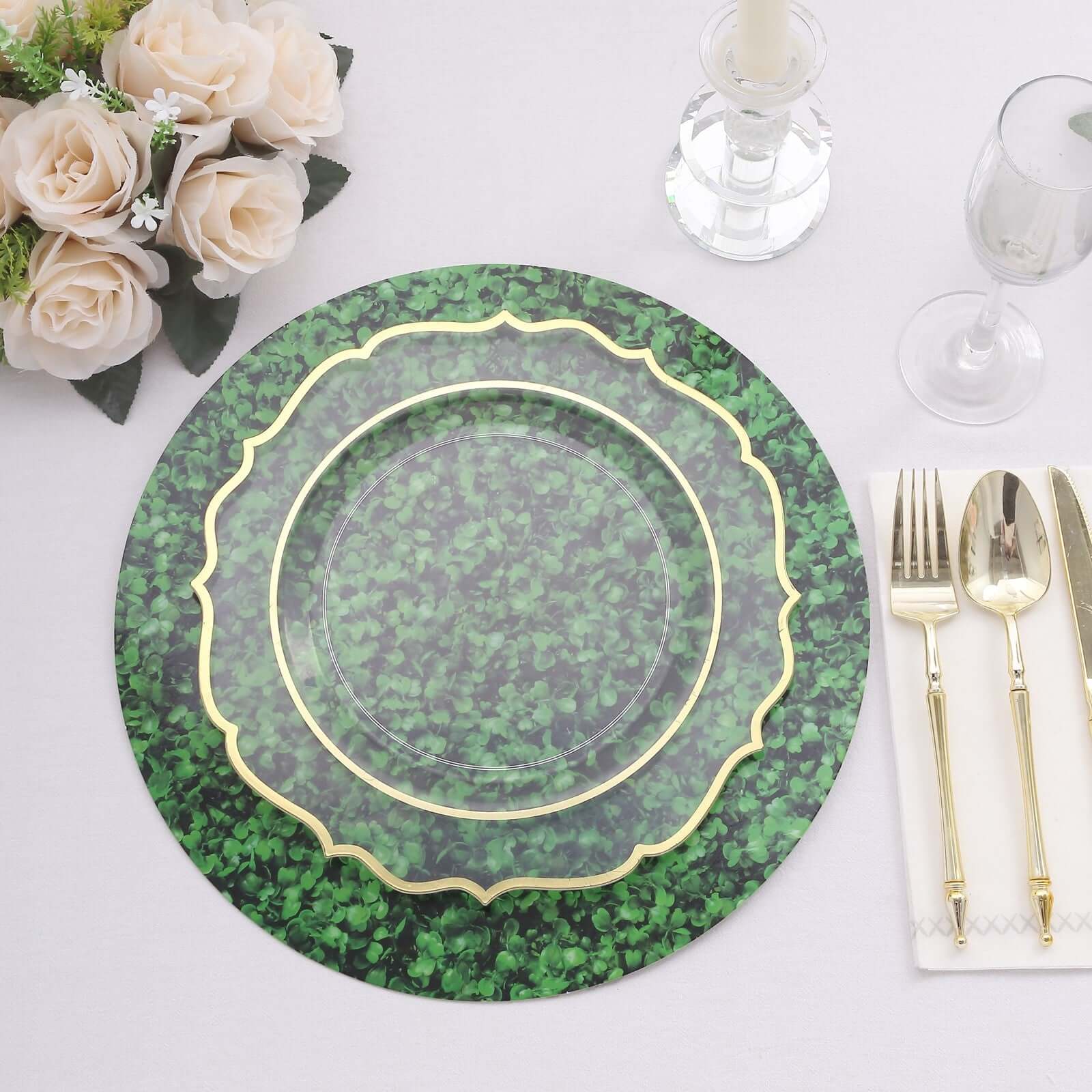 6 - Pack Disposable Table Placemats in Green Boxwood Leaf Print - 700GSM Cardboard Placemats for Forest & Garden Theme Party Decor 13" - Bell Racket Store