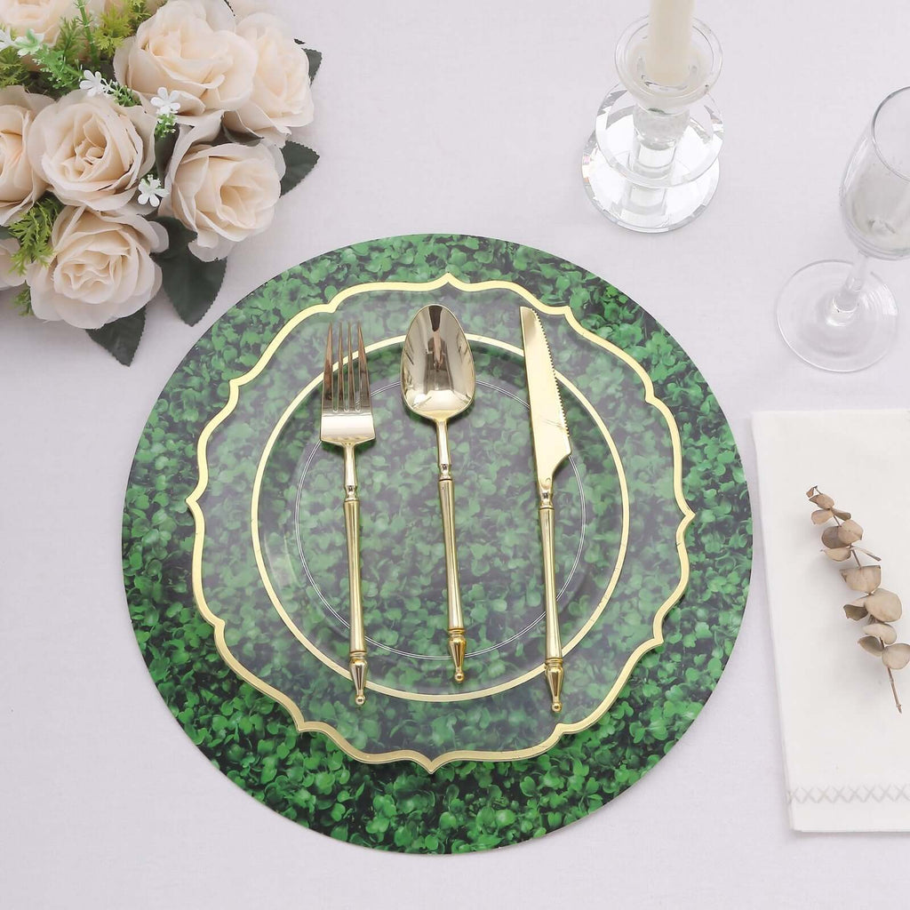 6 - Pack Disposable Table Placemats in Green Boxwood Leaf Print - 700GSM Cardboard Placemats for Forest & Garden Theme Party Decor 13" - Bell Racket Store