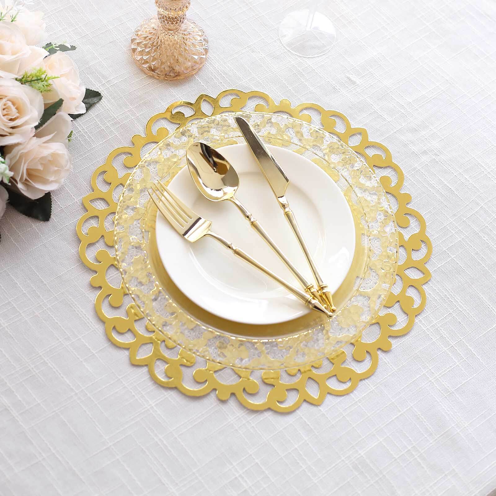 6 - Pack Disposable Table Placemats in Metallic Gold with Laser Cut Floral Rim - 400GSM Cardboard Placemats for Glamorous Table Settings 13" - Bell Racket Store