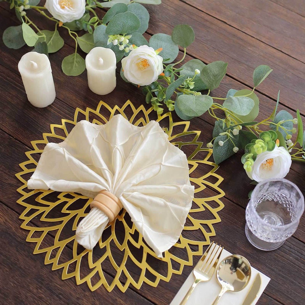 6 - Pack Disposable Table Placemats in Metallic Gold with Laser Cut Hibiscus Flower Design - 400GSM Cardboard Placemats for Glamorous Table Decor 13" - Bell Racket Store