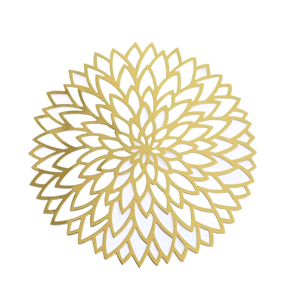 6 - Pack Disposable Table Placemats in Metallic Gold with Laser Cut Hibiscus Flower Design - 400GSM Cardboard Placemats for Glamorous Table Decor 13" - Bell Racket Store