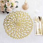 6 - Pack Disposable Table Placemats in Metallic Gold with Laser Cut Hibiscus Flower Design - 400GSM Cardboard Placemats for Glamorous Table Decor 13" - Bell Racket Store
