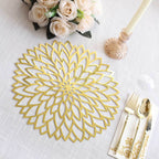 6 - Pack Disposable Table Placemats in Metallic Gold with Laser Cut Hibiscus Flower Design - 400GSM Cardboard Placemats for Glamorous Table Decor 13" - Bell Racket Store