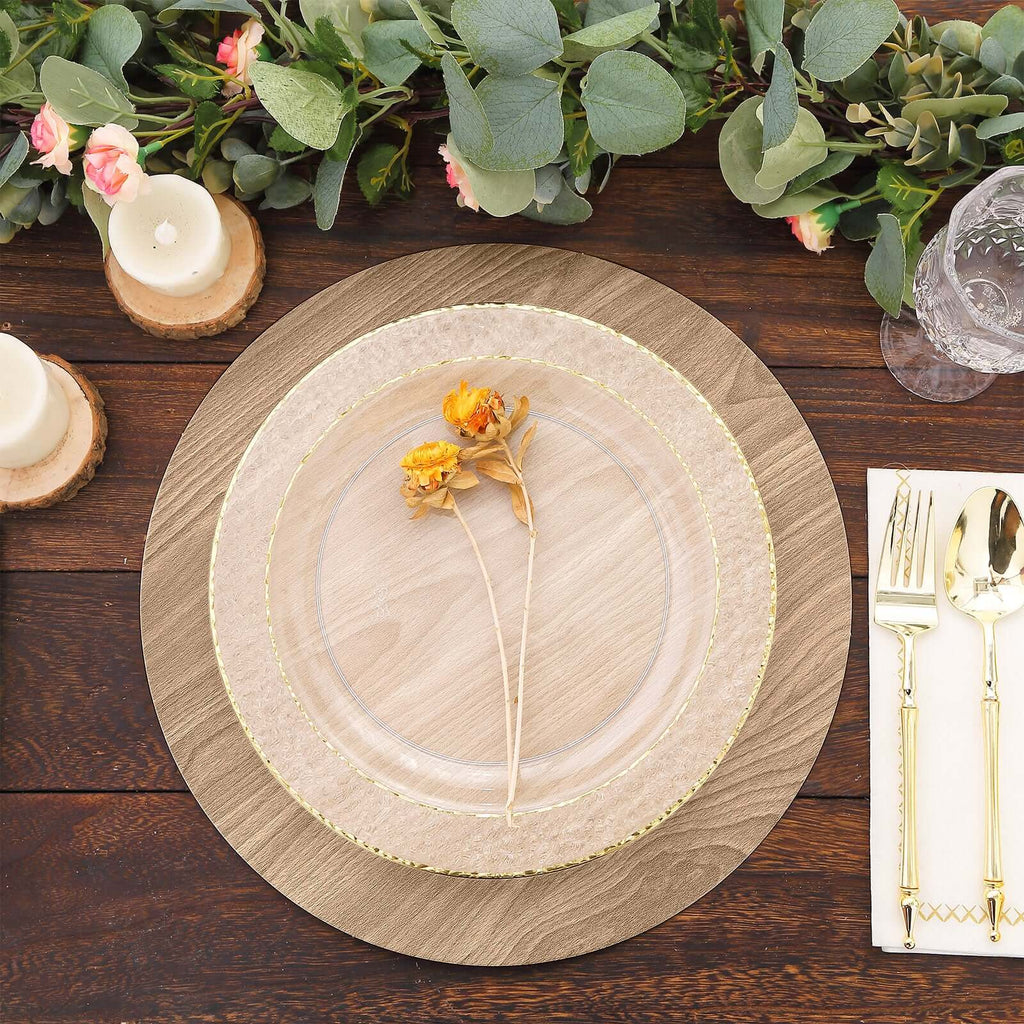 6 - Pack Disposable Table Placemats in Natural with Walnut Wood Design - Cardboard Placemats for Rustic & Farmhouse Themes 13" - Bell Racket Store