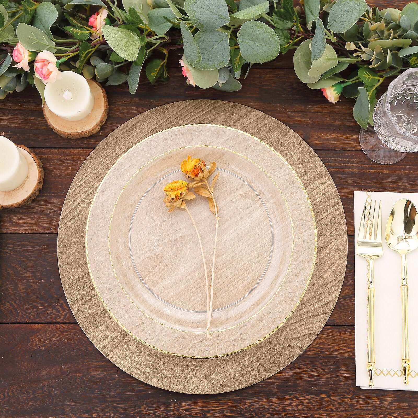 6 - Pack Disposable Table Placemats in Natural with Walnut Wood Design - Cardboard Placemats for Rustic & Farmhouse Themes 13" - Bell Racket Store