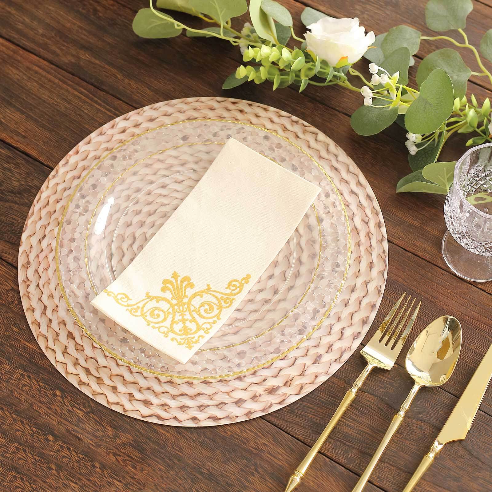 6 - Pack Disposable Table Placemats in Wheat with Woven Rattan Print - 700GSM Cardboard Placemats for Rustic Themes & Outdoor Events 13" - Bell Racket Store