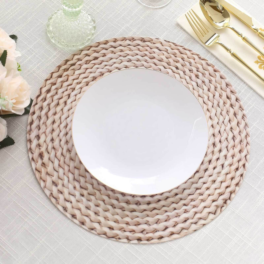 6 - Pack Disposable Table Placemats in Wheat with Woven Rattan Print - 700GSM Cardboard Placemats for Rustic Themes & Outdoor Events 13" - Bell Racket Store