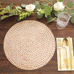 6 - Pack Disposable Table Placemats in Wheat with Woven Rattan Print - 700GSM Cardboard Placemats for Rustic Themes & Outdoor Events 13" - Bell Racket Store
