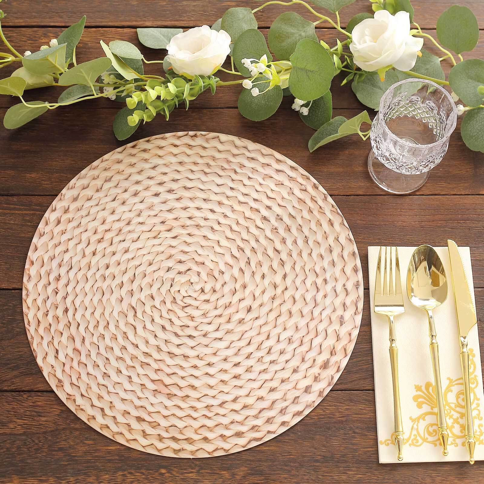 6 - Pack Disposable Table Placemats in Wheat with Woven Rattan Print - 700GSM Cardboard Placemats for Rustic Themes & Outdoor Events 13" - Bell Racket Store