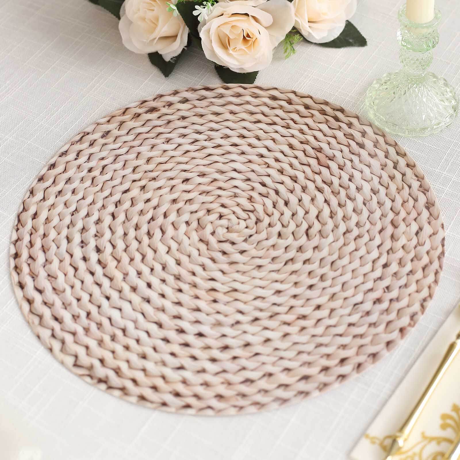6 - Pack Disposable Table Placemats in Wheat with Woven Rattan Print - 700GSM Cardboard Placemats for Rustic Themes & Outdoor Events 13" - Bell Racket Store