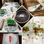 6 - Pack Economy Plastic Round Charger Plates 13" in Clear Hammered Design with Gold Rim, Decorative Dinner Party Serving Plates - Bell Racket Store