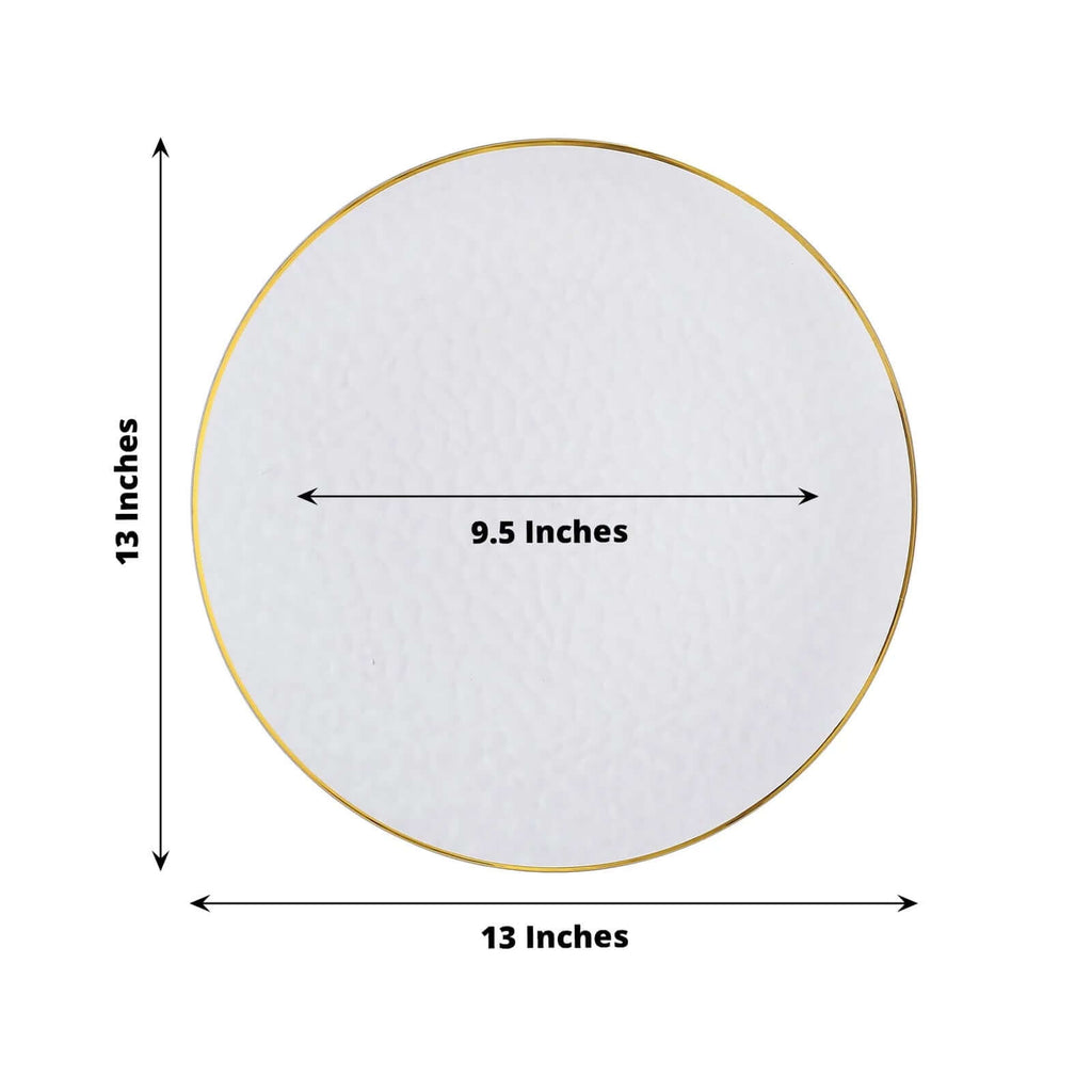 6 - Pack Economy Plastic Round Charger Plates 13" in Clear Hammered Design with Gold Rim, Decorative Dinner Party Serving Plates - Bell Racket Store