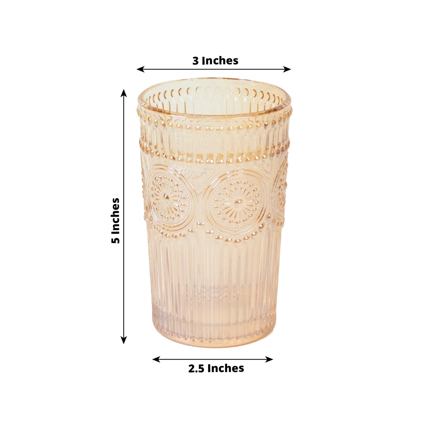 6 Pack Embossed Glass Tumblers â€“ 13oz Amber Gold Vintage Textured Floral Drinking Cups for Water & Cocktails - Bell Racket Store