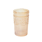 6 Pack Embossed Glass Tumblers â€“ 13oz Amber Gold Vintage Textured Floral Drinking Cups for Water & Cocktails - Bell Racket Store