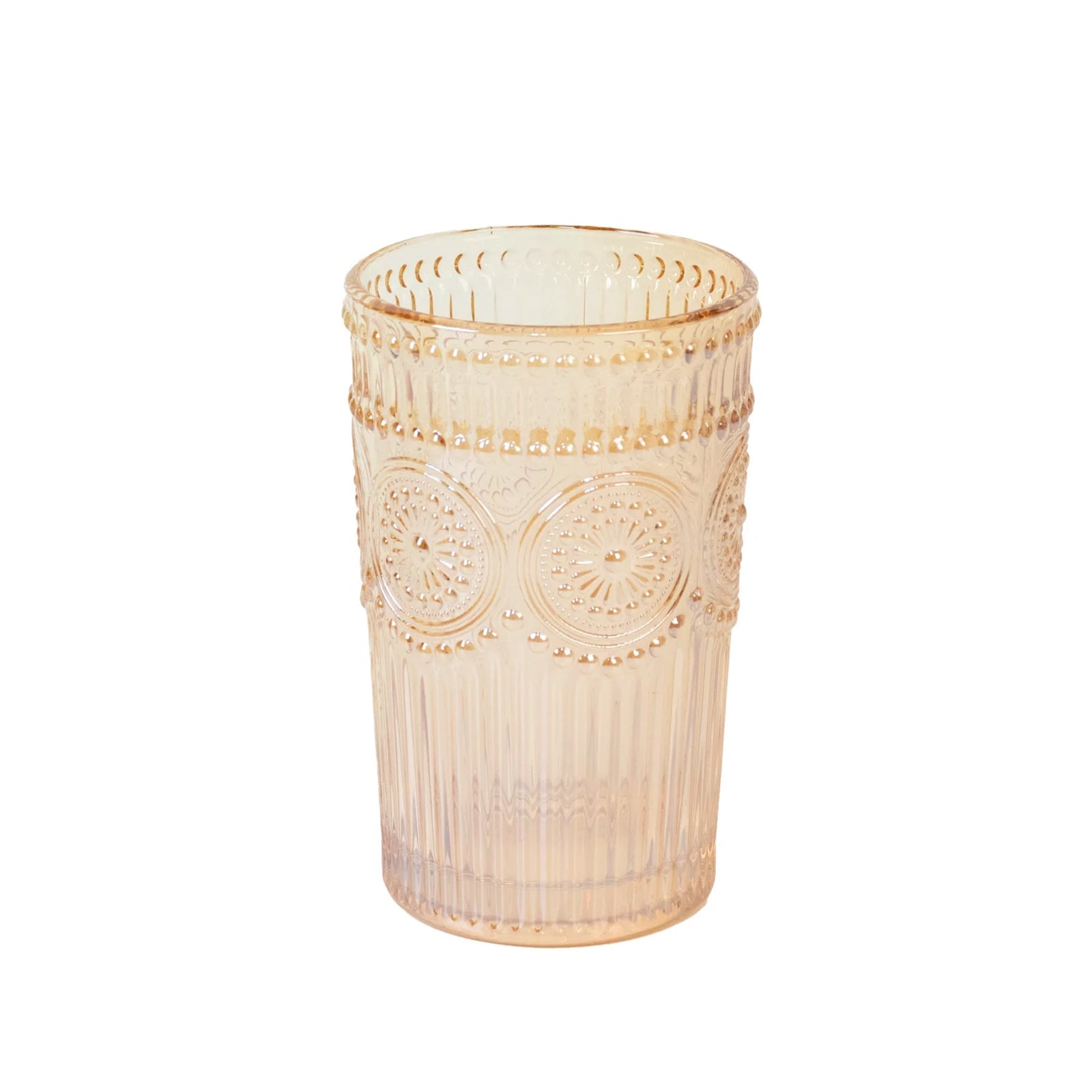 6 Pack Embossed Glass Tumblers â€“ 13oz Amber Gold Vintage Textured Floral Drinking Cups for Water & Cocktails - Bell Racket Store