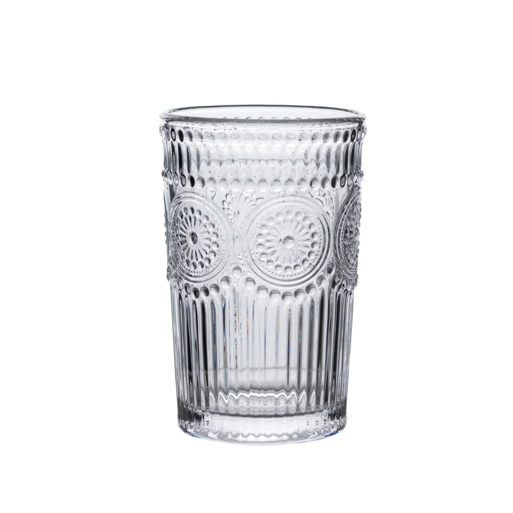 6 Pack Embossed Glass Tumblers â€“ 13oz Clear Vintage Textured Floral Drinking Cups for Water & Cocktails - Bell Racket Store