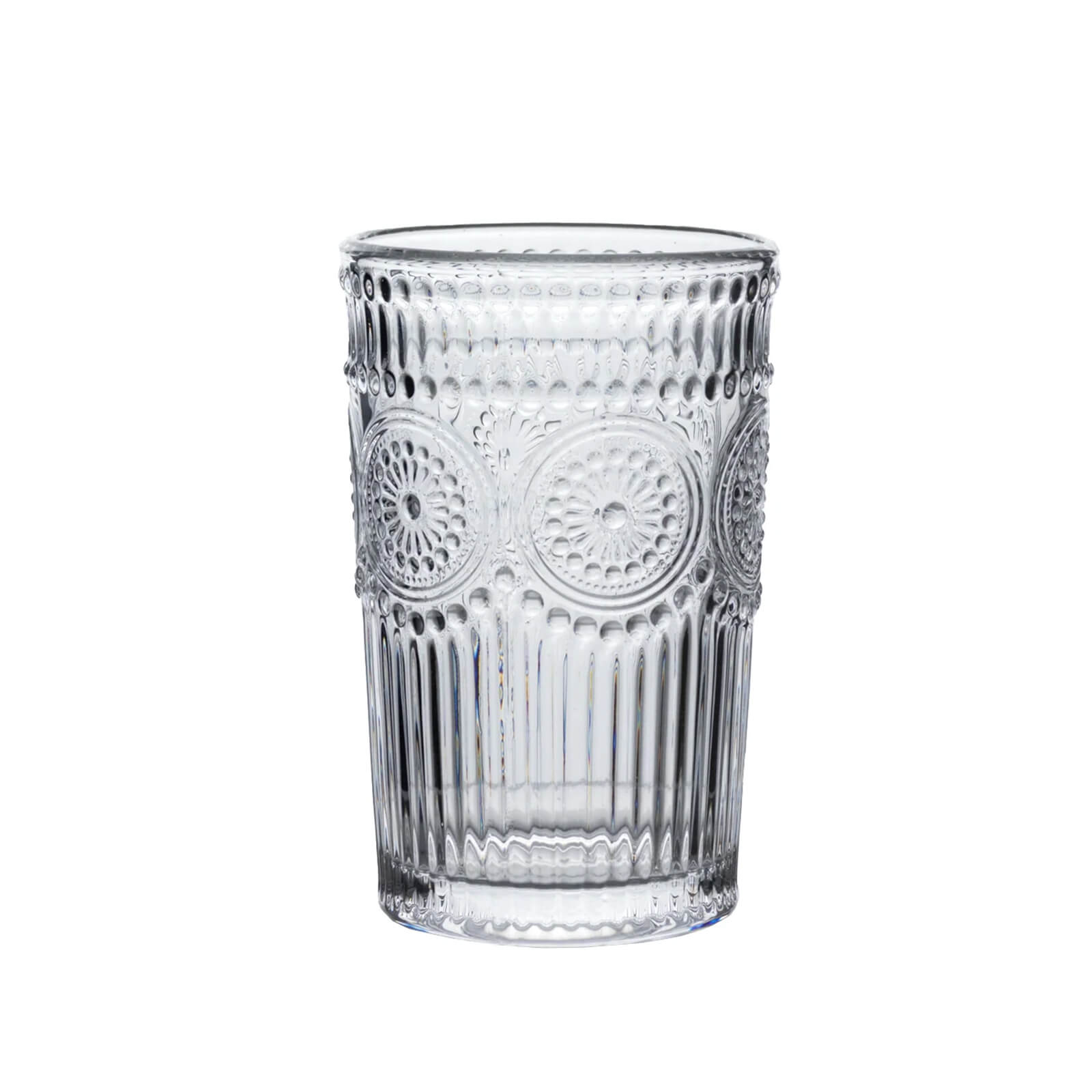 6 Pack Embossed Glass Tumblers â€“ 13oz Clear Vintage Textured Floral Drinking Cups for Water & Cocktails - Bell Racket Store