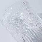 6 Pack Embossed Glass Tumblers â€“ 13oz Clear Vintage Textured Floral Drinking Cups for Water & Cocktails - Bell Racket Store