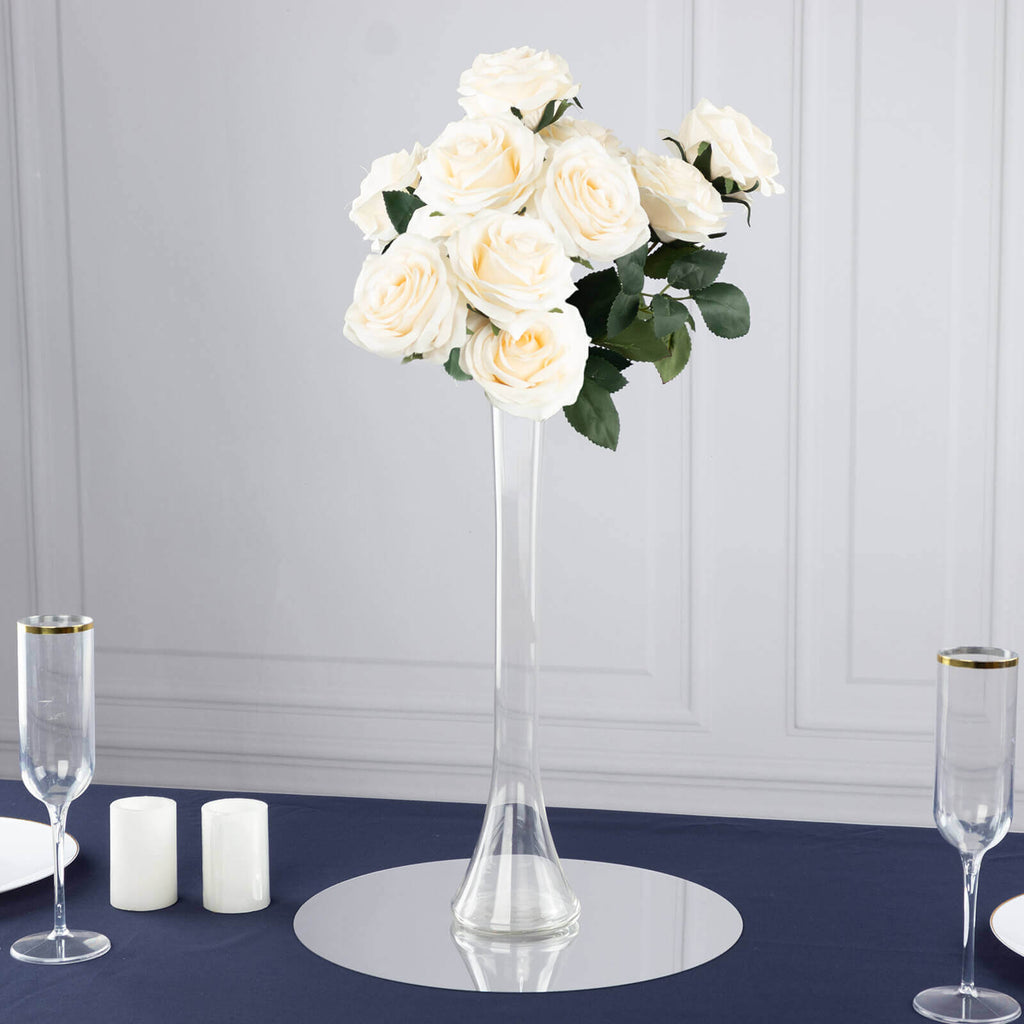 6 - Pack Glass Eiffel Tower Vases Clear with Round Base - Tall Skinny Flower Bud Wedding Centerpieces 16" - Bell Racket Store