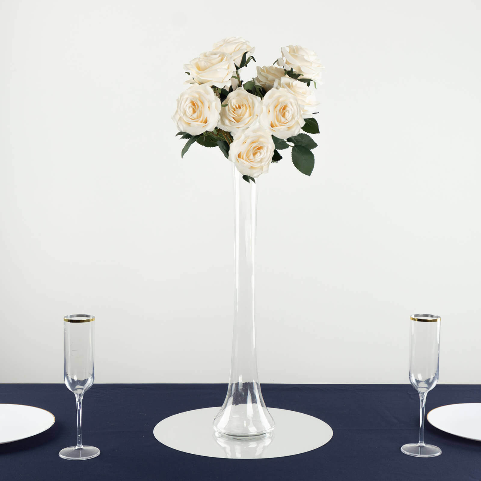 6 - Pack Glass Eiffel Tower Vases Clear with Round Base - Tall Skinny Flower Bud Wedding Centerpieces 20" - Bell Racket Store