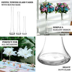 6 - Pack Glass Eiffel Tower Vases Clear with Round Base - Tall Skinny Flower Bud Wedding Centerpieces 20" - Bell Racket Store