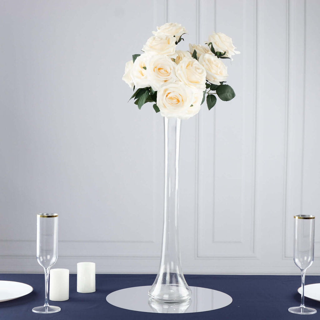 6 - Pack Glass Eiffel Tower Vases Clear with Round Base - Tall Skinny Flower Bud Wedding Centerpieces 20" - Bell Racket Store