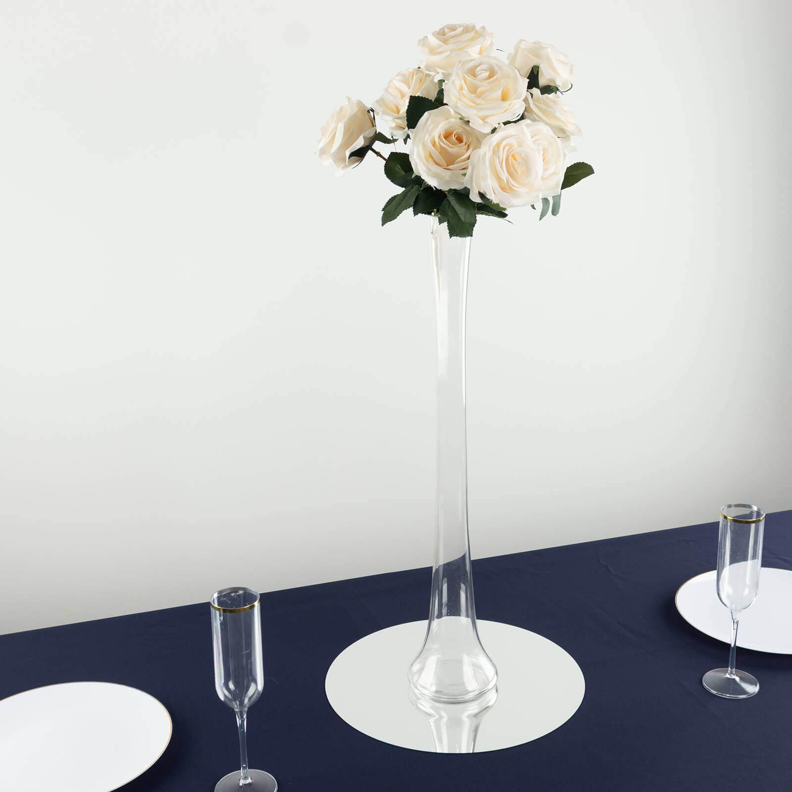 6 - Pack Glass Eiffel Tower Vases Clear with Round Base - Tall Skinny Flower Bud Wedding Centerpieces 24" - Bell Racket Store