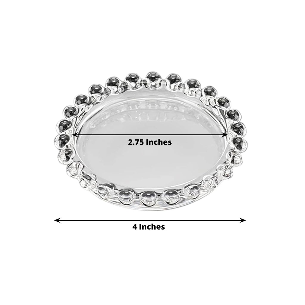 6 - Pack Glass Pillar Candle Holder Plates Clear with Beaded Rims - Transparent Small Round Coaster Trays 4" - Bell Racket Store